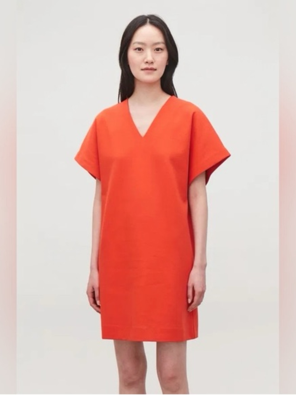 COS jersey cotton orange v neck dress size small